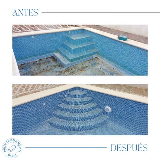 Antes y después de Reforma de Piscina gunitada o piscina de obra en Serra Valencia por Mediterranean Pool