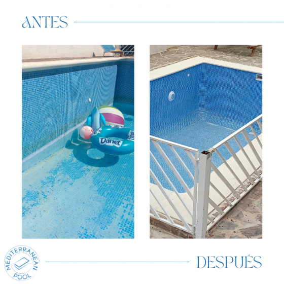 Antes y después de Reforma de Piscina gunitada o piscina de obra en Serra Valencia por Mediterranean Pool